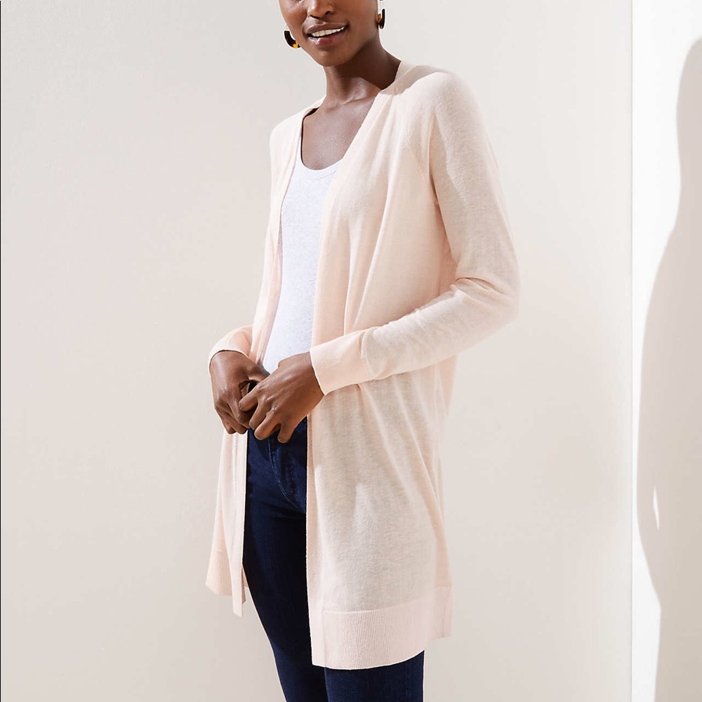 Anne Taylor LOFT sheer open cardigan soft pink XS